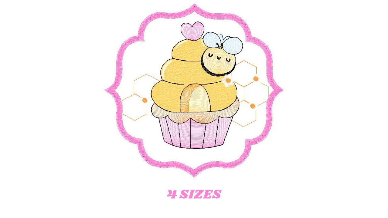 Bee embroidery design - Bee Cupcake embroidery designs machine embroidery pattern - Baby girl embroidery file - honey bee design frame pes