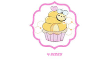 Laden Sie das Bild in den Galerie-Viewer, Bee embroidery design - Bee Cupcake embroidery designs machine embroidery pattern - Baby girl embroidery file - honey bee design frame pes
