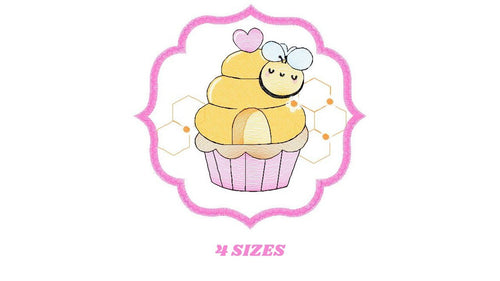 Bee embroidery design - Bee Cupcake embroidery designs machine embroidery pattern - Baby girl embroidery file - honey bee design frame pes