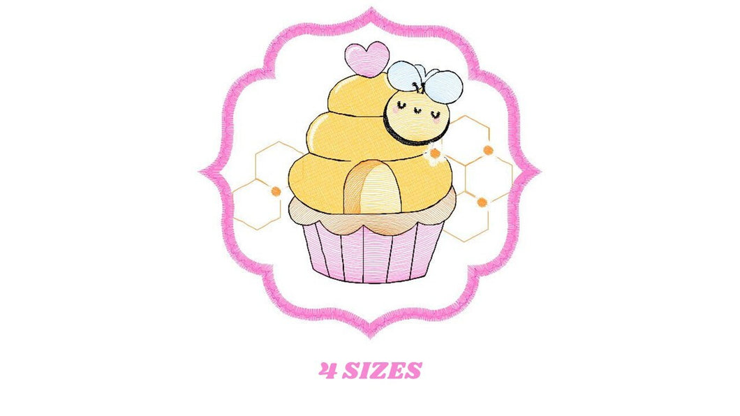 Bee embroidery design - Bee Cupcake embroidery designs machine embroidery pattern - Baby girl embroidery file - honey bee design frame pes