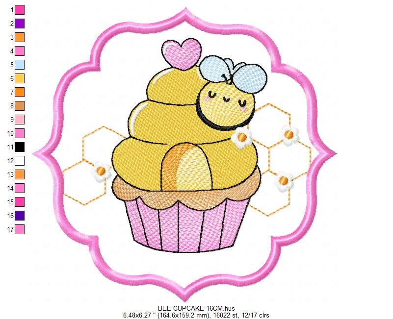 Bee embroidery design - Bee Cupcake embroidery designs machine embroidery pattern - Baby girl embroidery file - honey bee design frame pes