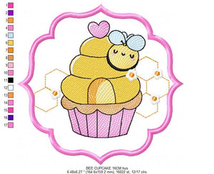 Bee embroidery design - Bee Cupcake embroidery designs machine embroidery pattern - Baby girl embroidery file - honey bee design frame pes