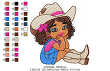 Cargar imagen en el visor de la galería, Cowgirl embroidery designs - Cowboy embroidery design machine embroidery pattern - Baby girl embroidery file - Farm cowboy hat wrangler
