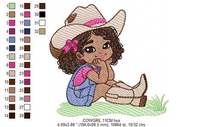 Cowgirl embroidery designs - Cowboy embroidery design machine embroidery pattern - Baby girl embroidery file - Farm cowboy hat wrangler