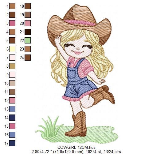 Cowgirl embroidery designs - Cowboy embroidery design machine embroidery pattern - Baby girl embroidery file - Farm cowboy hat wrangler