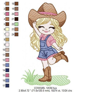 Cowgirl embroidery designs - Cowboy embroidery design machine embroidery pattern - Baby girl embroidery file - Farm cowboy hat wrangler