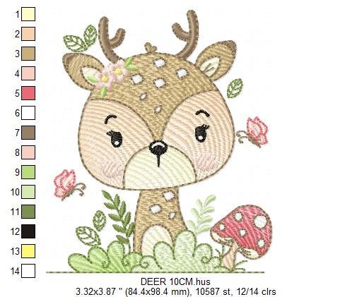 Deer embroidery design - Woodland Animal embroidery designs machine embroidery pattern - Newborn embroidery file - Baby girl embroidery