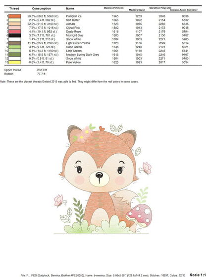 Red Fox embroidery designs - Woodland animal embroidery design machine embroidery pattern - Baby girl embroidery file - instant download PES