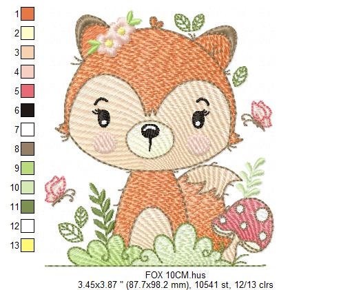 Red Fox embroidery designs - Woodland animal embroidery design machine embroidery pattern - Baby girl embroidery file - instant download PES