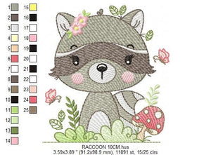 Raccoon embroidery designs - Woodland Animal embroidery design machine embroidery pattern - Baby girl embroidery file - instant download pes