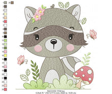 Cargar imagen en el visor de la galería, Raccoon embroidery designs - Woodland Animal embroidery design machine embroidery pattern - Baby girl embroidery file - instant download pes
