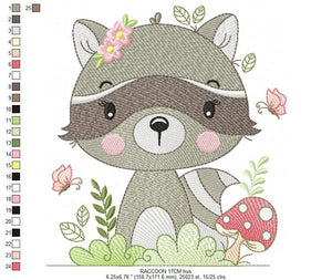 Raccoon embroidery designs - Woodland Animal embroidery design machine embroidery pattern - Baby girl embroidery file - instant download pes