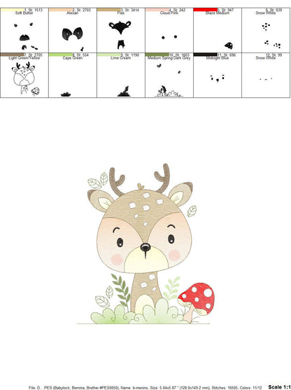 Deer embroidery design - Animal embroidery designs machine embroidery pattern - Florest embroidery file - Baby boy embroidery Woodland pes