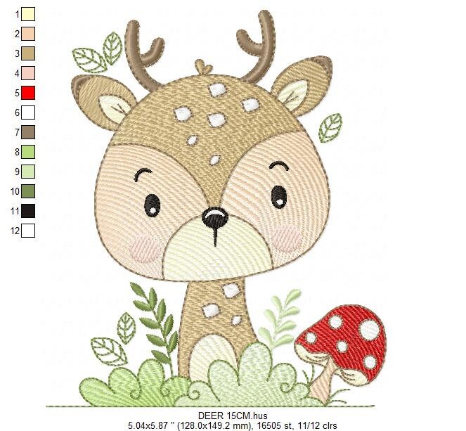 Deer embroidery design - Animal embroidery designs machine embroidery pattern - Florest embroidery file - Baby boy embroidery Woodland pes