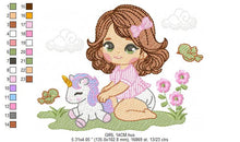 Charger l&#39;image dans la galerie, Baby girl embroidery designs - Children embroidery design machine embroidery pattern - Girl with flower embroidery file princess embroidery
