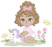 Load image into Gallery viewer, Baby girl embroidery designs - Children playing embroidery design machine embroidery pattern - Princess flowers unicorn embroidery download
