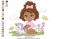 Charger l&#39;image dans la galerie, Baby girl embroidery designs - Children playing embroidery design machine embroidery pattern - Princess flowers unicorn embroidery download
