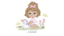 Cargar imagen en el visor de la galería, Baby girl embroidery designs - Children playing embroidery design machine embroidery pattern - Princess flowers unicorn embroidery download
