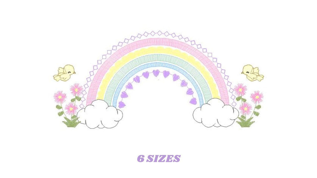 Rainbow embroidery design - Rainbow with clouds embroidery designs machine embroidery pattern - Baby girl embroidery file - digital download