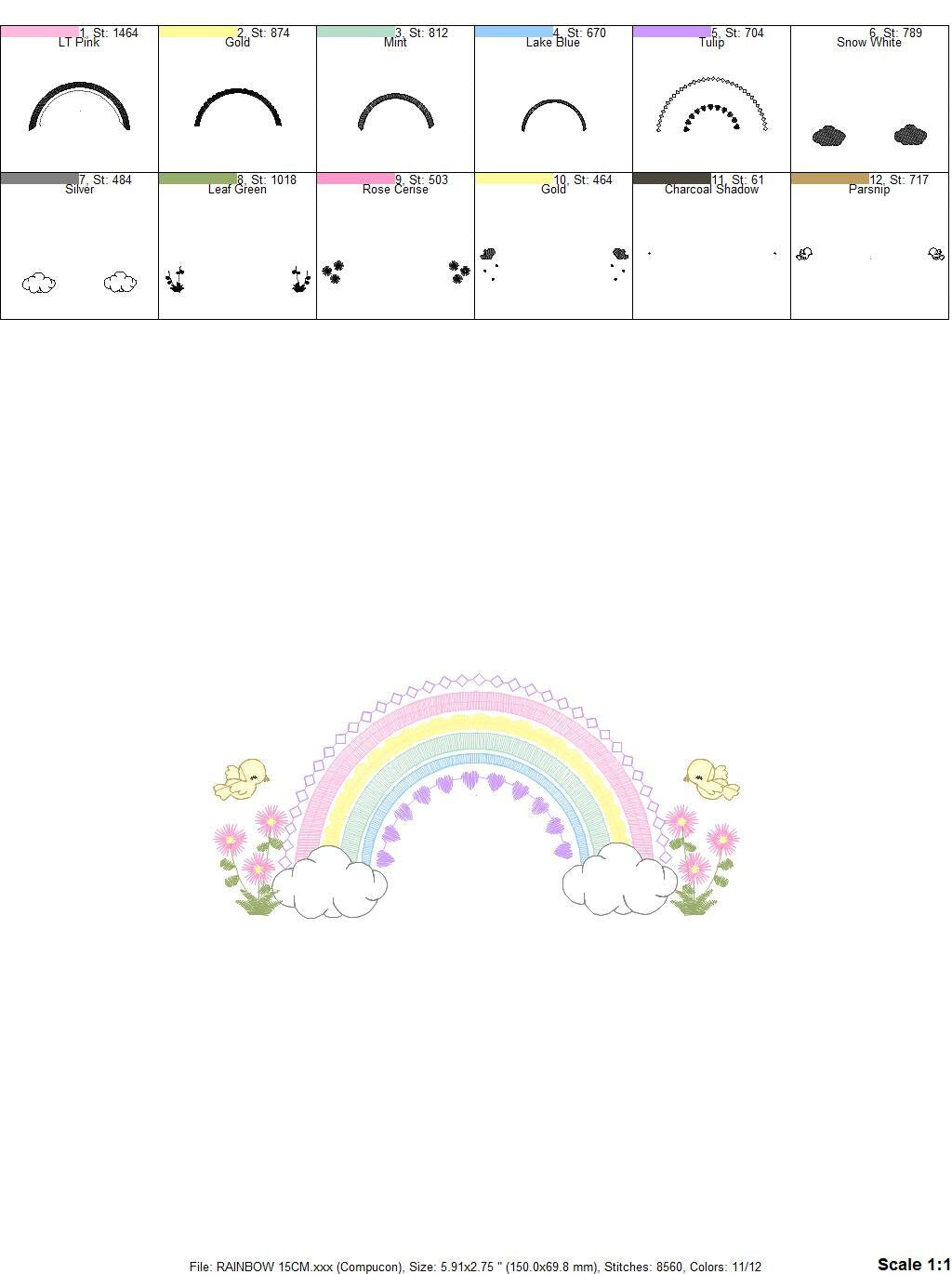 Rainbow embroidery design - Rainbow with clouds embroidery designs machine embroidery pattern - Baby girl embroidery file - digital download