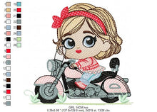 Load image into Gallery viewer, Girl with bike embroidery designs - Baby Girl embroidery design machine embroidery pattern - Scooter embroidery file - Motorcycle Chopper
