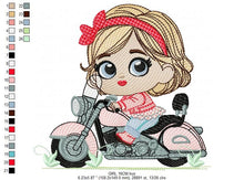 Load image into Gallery viewer, Girl with bike embroidery designs - Baby Girl embroidery design machine embroidery pattern - Scooter embroidery file - Motorcycle Chopper
