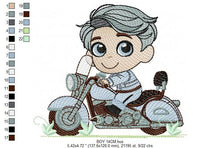 Laden Sie das Bild in den Galerie-Viewer, Boy with motorcycle embroidery designs - Baby Boy embroidery design machine embroidery pattern - Motorcyclist Biker Chopper ride download
