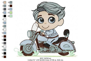 Boy with motorcycle embroidery designs - Baby Boy embroidery design machine embroidery pattern - Motorcyclist Biker Chopper ride download