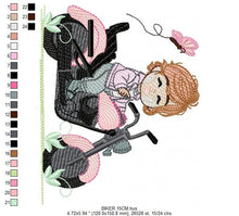 Cargar imagen en el visor de la galería, Girl biker embroidery designs - Girl with motorcycle embroidery design machine embroidery pattern - Scooter embroidery file - Chopper Hog
