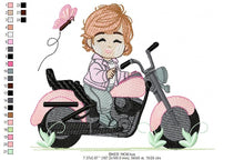 Charger l&#39;image dans la galerie, Girl biker embroidery designs - Girl with motorcycle embroidery design machine embroidery pattern - Scooter embroidery file - Chopper Hog
