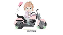 Cargar imagen en el visor de la galería, Girl biker embroidery designs - Girl with motorcycle embroidery design machine embroidery pattern - Scooter embroidery file - Chopper Hog
