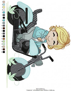 Boy with bike embroidery designs - Baby Boy embroidery design machine embroidery pattern - Motorcycle Chopper Scooter Hog Motorcyclist pes