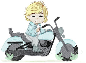 Boy with bike embroidery designs - Baby Boy embroidery design machine embroidery pattern - Motorcycle Chopper Scooter Hog Motorcyclist pes