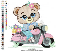 Cargar imagen en el visor de la galería, Bear with bike embroidery designs - Motorcycle embroidery design machine embroidery pattern - Baby boy embroidery file - Biker Bear Scooter
