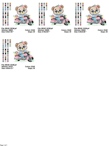 Bear with bike embroidery designs - Motorcycle embroidery design machine embroidery pattern - Baby boy embroidery file - Biker Bear Scooter