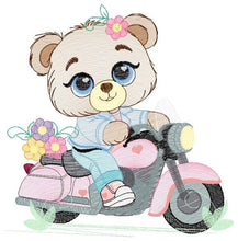 Charger l&#39;image dans la galerie, Bear with bike embroidery designs - Motorcycle embroidery design machine embroidery pattern - Baby boy embroidery file - Biker Bear Scooter
