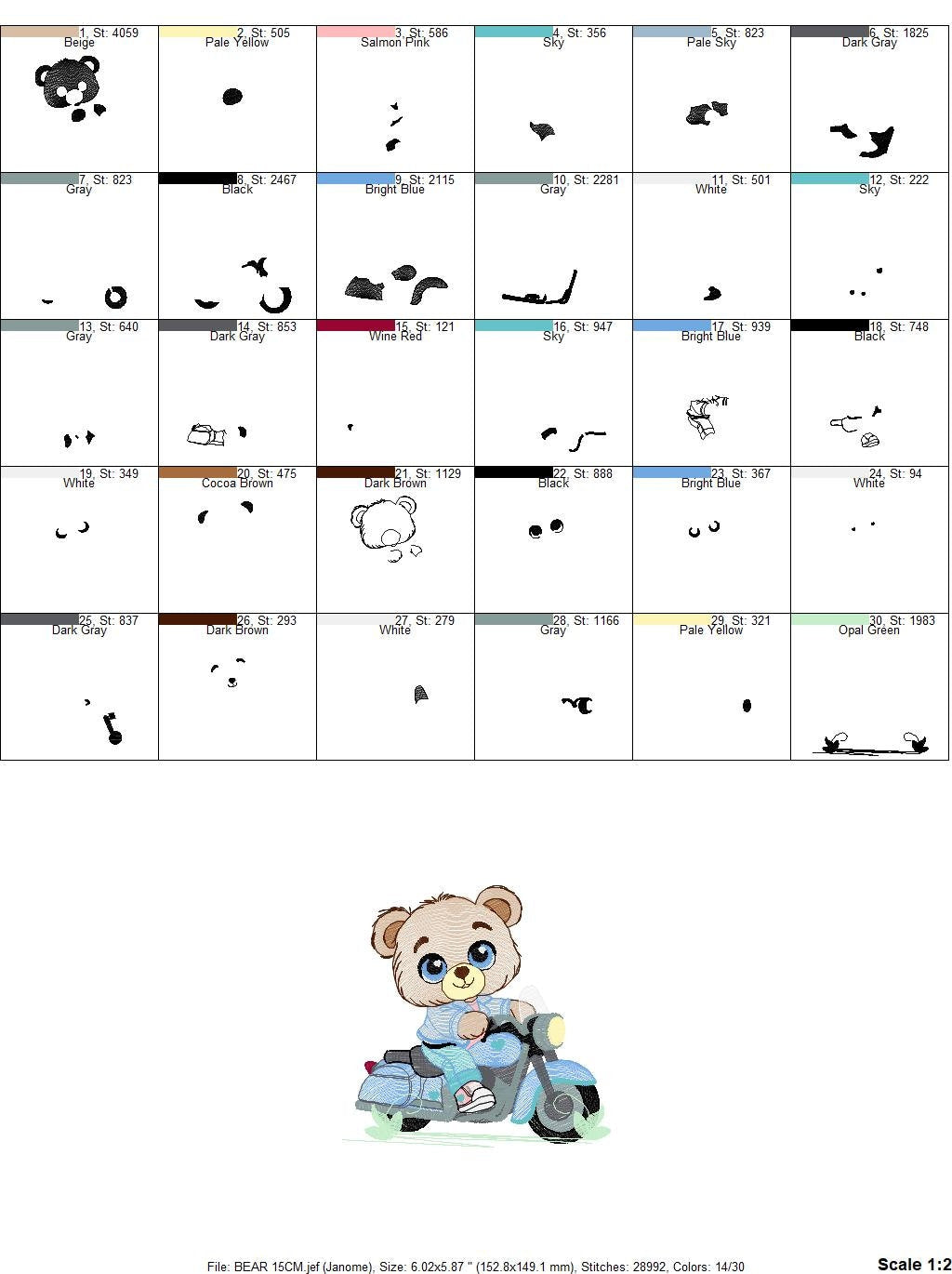 Male Bear with bike embroidery designs - Bear embroidery design machine embroidery pattern - Baby boy embroidery file - instant download pes