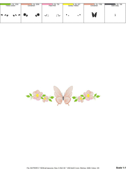 Flowers embroidery designs - Butterfly embroidery design machine embroidery pattern - Kitchen towel embroidery file - instant download pes