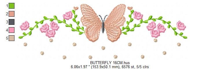 Flowers embroidery designs - Butterfly embroidery design machine embroidery pattern - Kitchen towel embroidery file - instant download pes