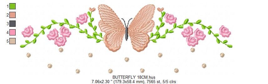Flowers embroidery designs - Butterfly embroidery design machine embroidery pattern - Kitchen towel embroidery file - instant download pes