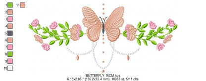 Butterfly embroidery designs - Flower line embroidery design machine embroidery pattern - Flowers embroidery file - instant download towel