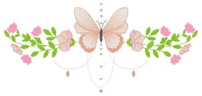 Butterfly embroidery designs - Flower line embroidery design machine embroidery pattern - Flowers embroidery file - instant download towel