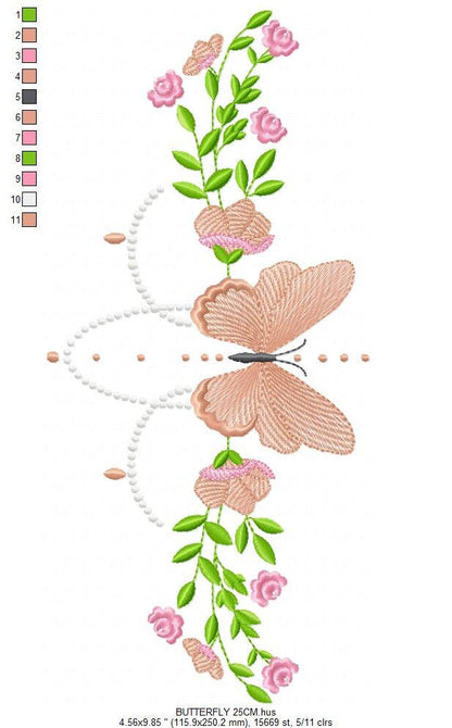 Butterfly embroidery designs - Flower line embroidery design machine embroidery pattern - Flowers embroidery file - instant download towel