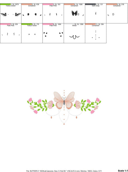 Butterfly embroidery designs - Flower line embroidery design machine embroidery pattern - Flowers embroidery file - instant download towel