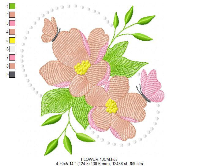 Delicate flower embroidery designs - Butterfly embroidery design machine embroidery pattern - Floral embroidery file - instant download pes
