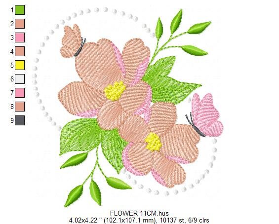 Delicate flower embroidery designs - Butterfly embroidery design machine embroidery pattern - Floral embroidery file - instant download pes