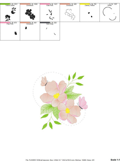 Delicate flower embroidery designs - Butterfly embroidery design machine embroidery pattern - Floral embroidery file - instant download pes