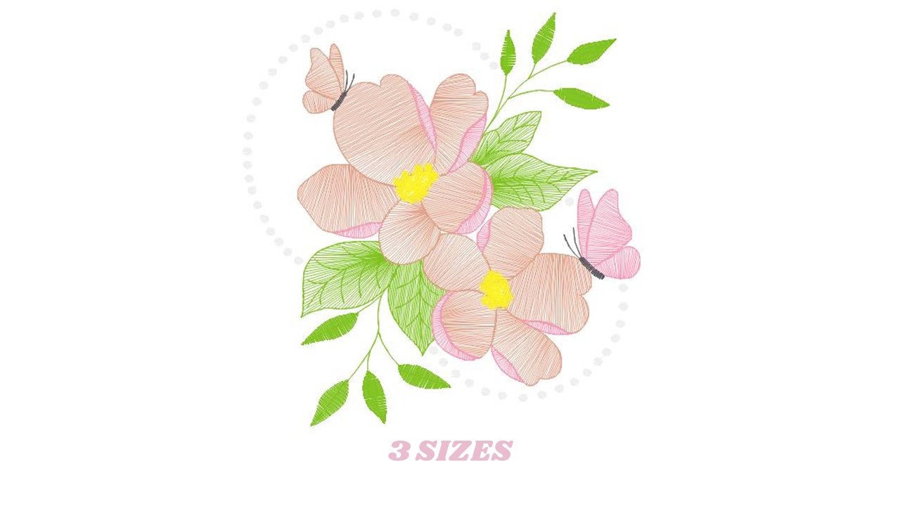 Delicate flower embroidery designs - Butterfly embroidery design machine embroidery pattern - Floral embroidery file - instant download pes