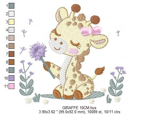 Giraffe embroidery design - Safari Animal embroidery designs machine embroidery pattern - Baby girl embroidery - Giraffe with flower lace