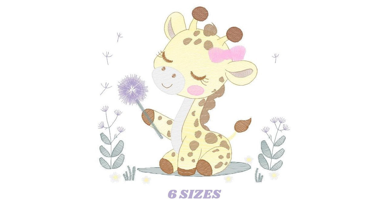 Giraffe embroidery design - Safari Animal embroidery designs machine embroidery pattern - Baby girl embroidery - Giraffe with flower lace